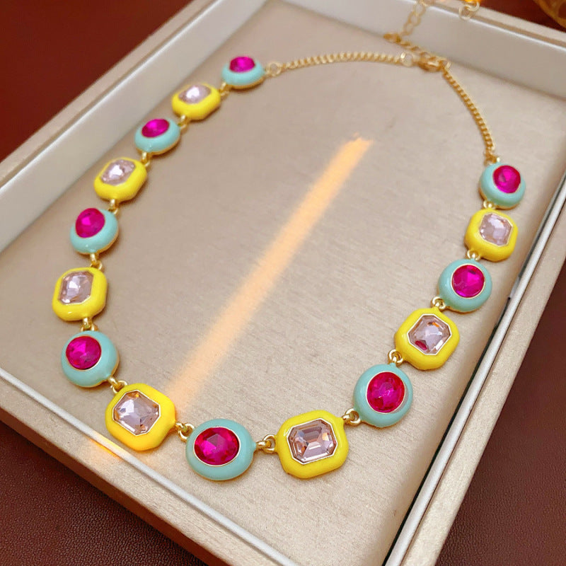 Vintage Pearl Pendant Rhinestone Floral Chain Necklace 6W6JNC979