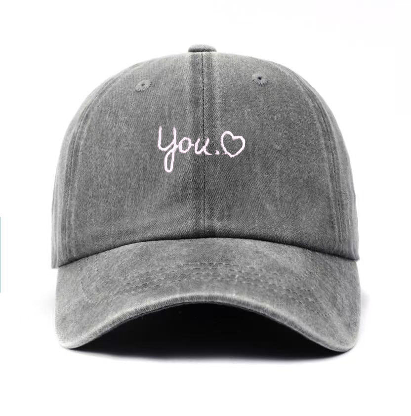 Vintage Washed Letter Heart Embroidery Baseball Cap MK2BW6W6HAT89