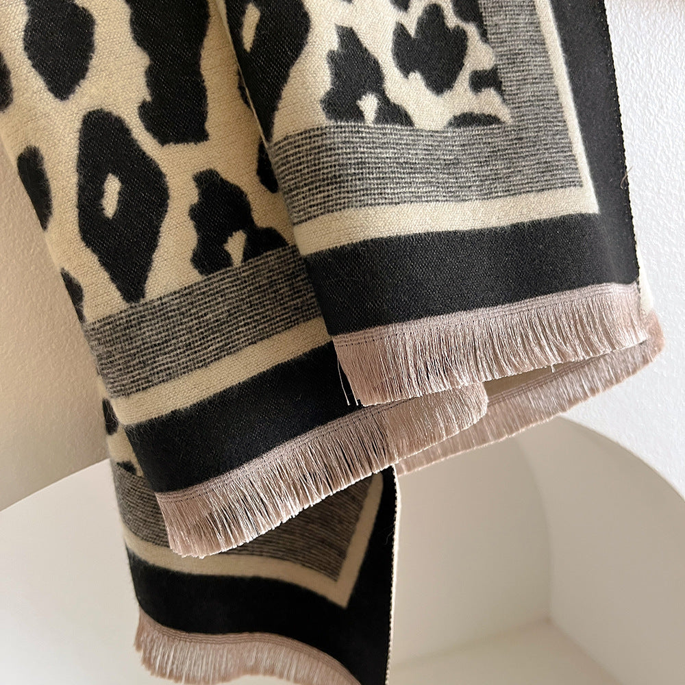 Leopard Print Cashmere-Feel Shawl Wrap Scarf 6W6NSC94