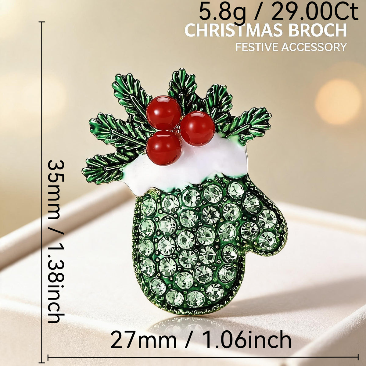 Enamel Rhinestone Christmas Mitten Brooch Pin 6W6JPB58