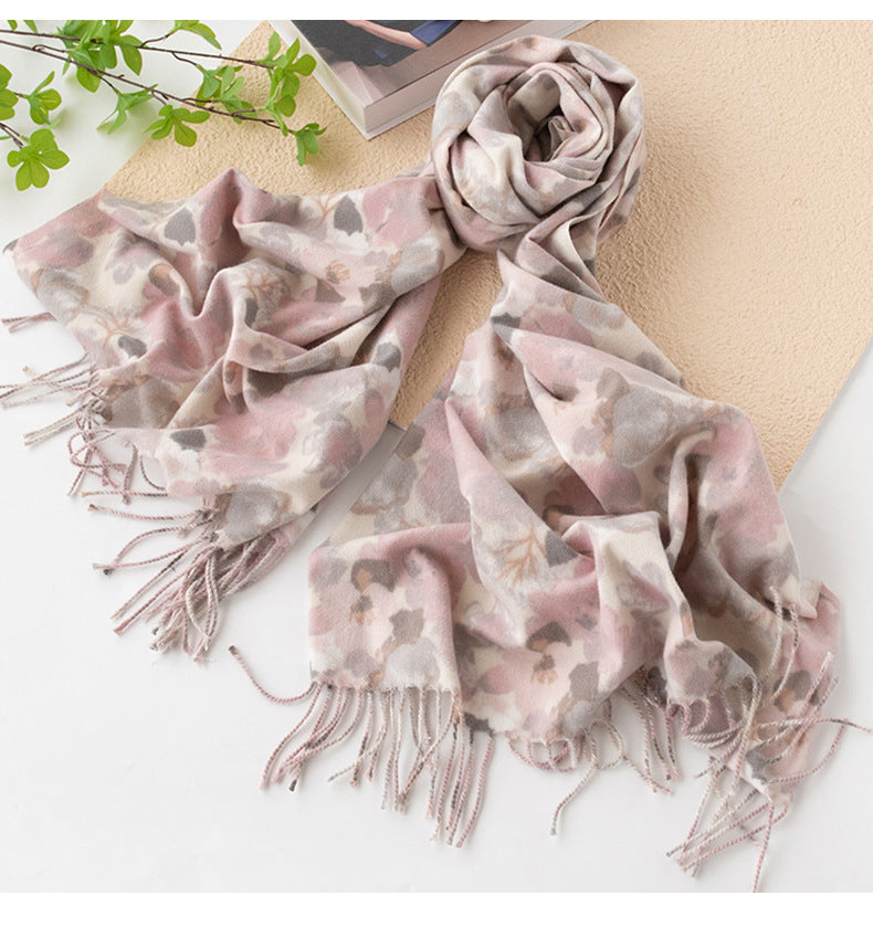Vintage Floral Print Tassel Imitation Cashmere Scarf 6W6NSW288