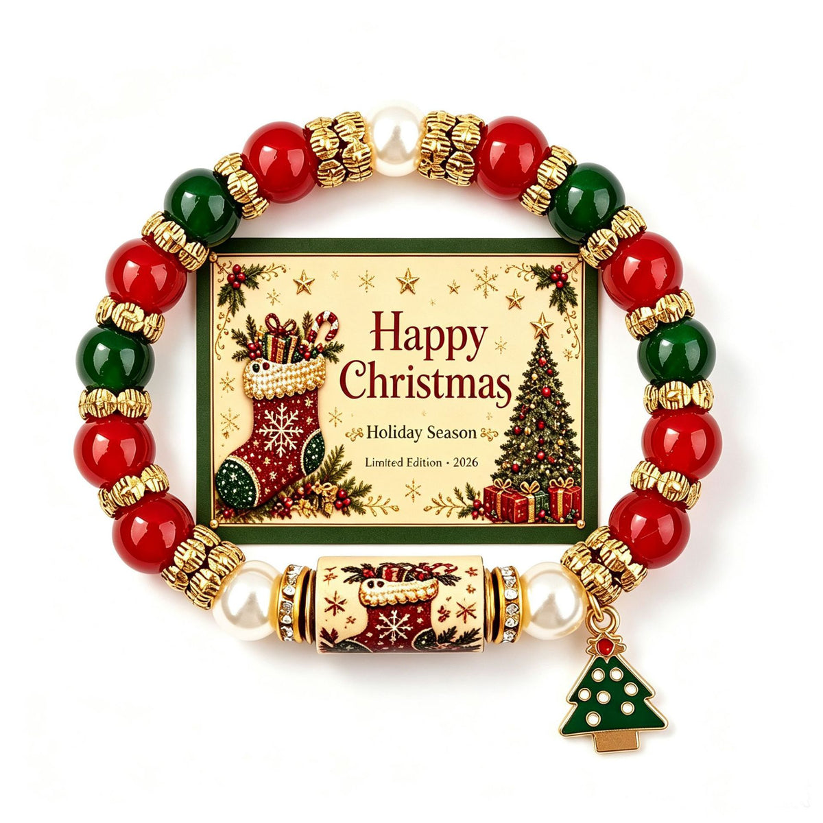 Colorful Crystal Christmas Tree Charm Beaded Bracelet 6W6JBR650