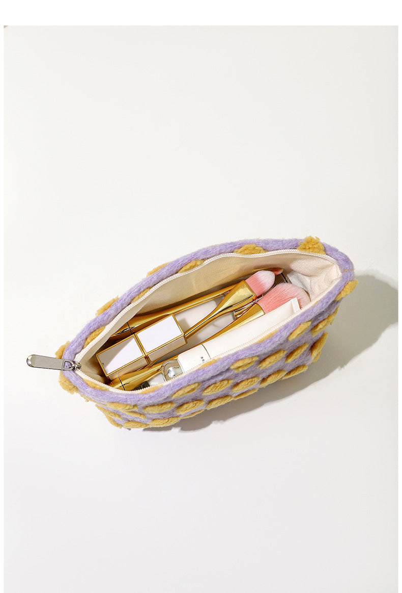 Waffle Plush Color Block Cosmetic Bag - DippedShop Wholesale - #2931