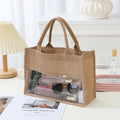 Burlap Tote Bag With Clear PVC - DippedShop Wholesale - #4963