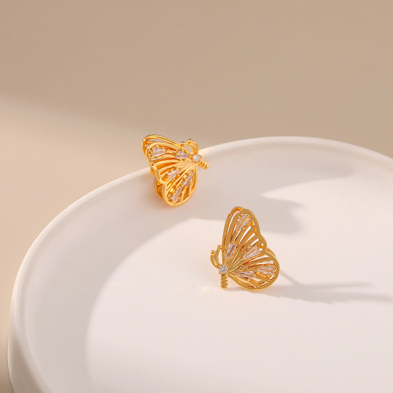 Butterfly Zircon Hollow Stud Earrings DPJE1252