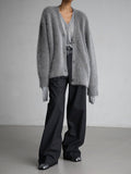 V-Neck Loose Mohair Cardigan - DippedShop Wholesale - #8979
