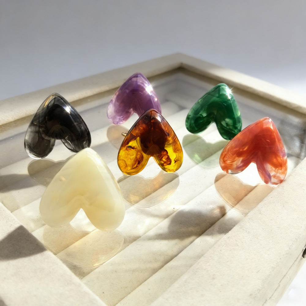 Resin Heart Adjustable Ring - DippedShop Wholesale - #2483