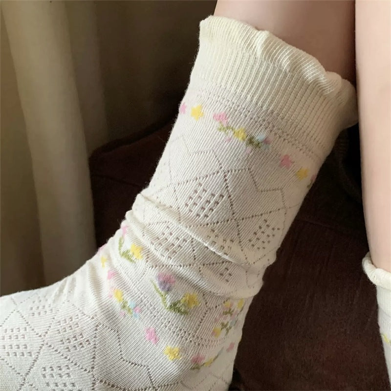 Floral Print Hollow Socks - DippedShop Wholesale - #6883
