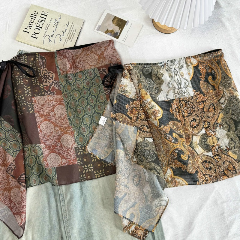 Boho Style Paisley Print Layering Skirt Hip Scarf 6W1SL47