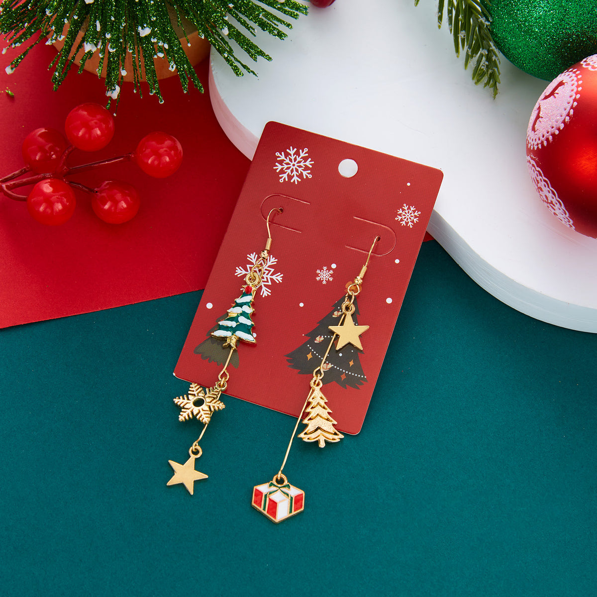 Christmas Tree Santa Claus Tassel Asymmetrical Dangle Earrings 6W6JER688