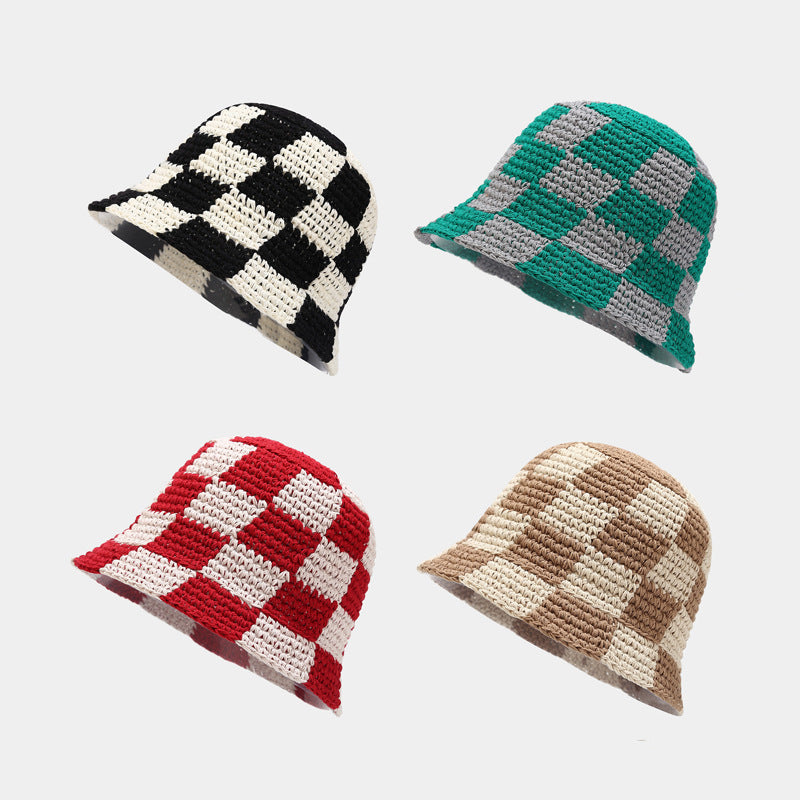 Crochet Knit Plaid Classic Bucket Hat DPBH0330