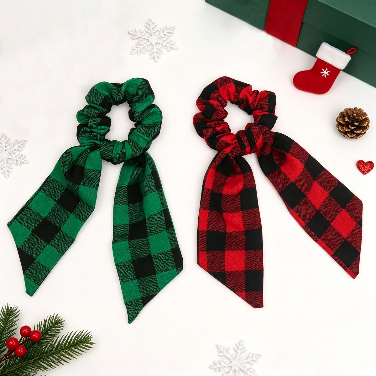Christmas Plaid Hair Scrunchie - DippedShop Wholesale - #0499