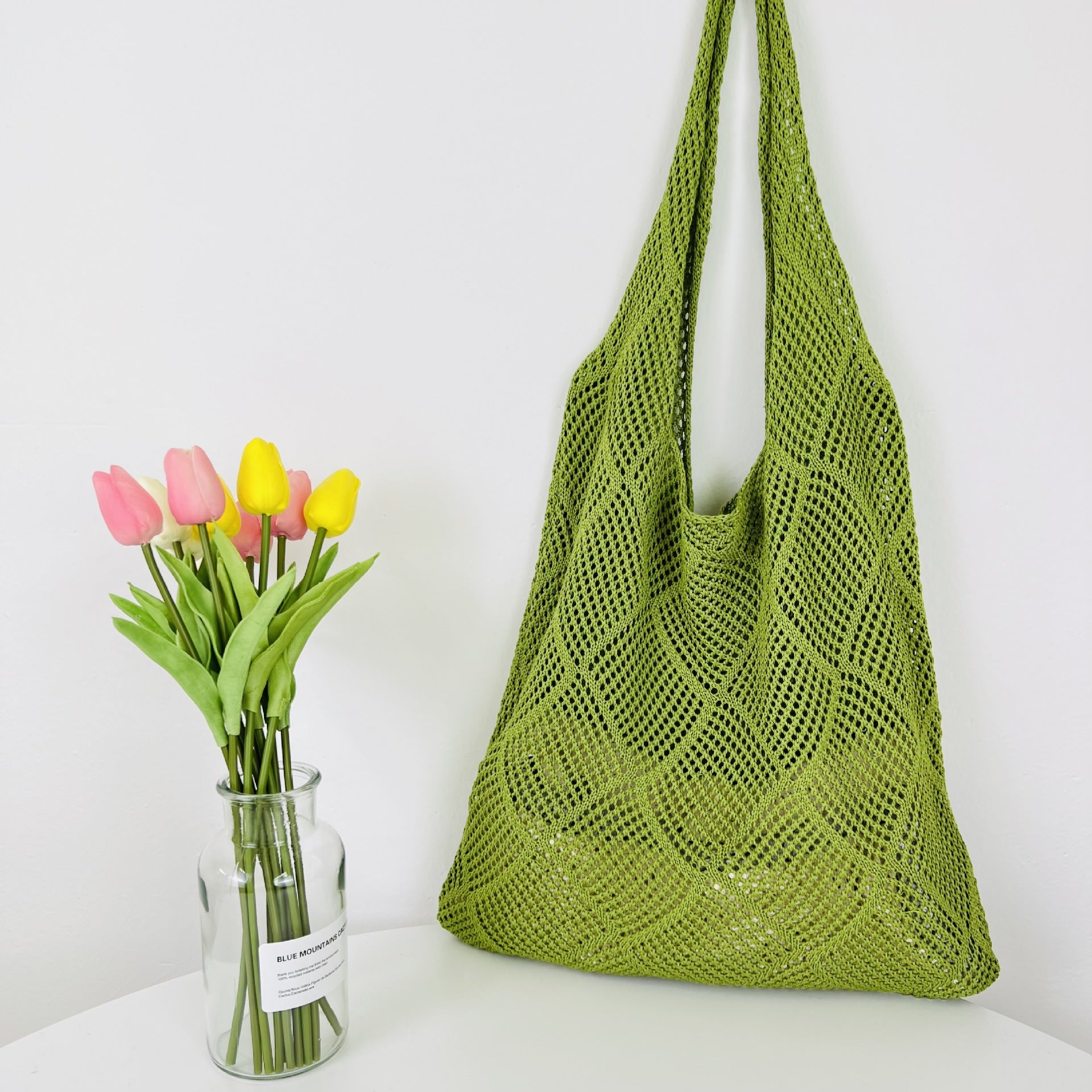 Solid Color Hollow Knit Bag - DippedShop Wholesale - #3555