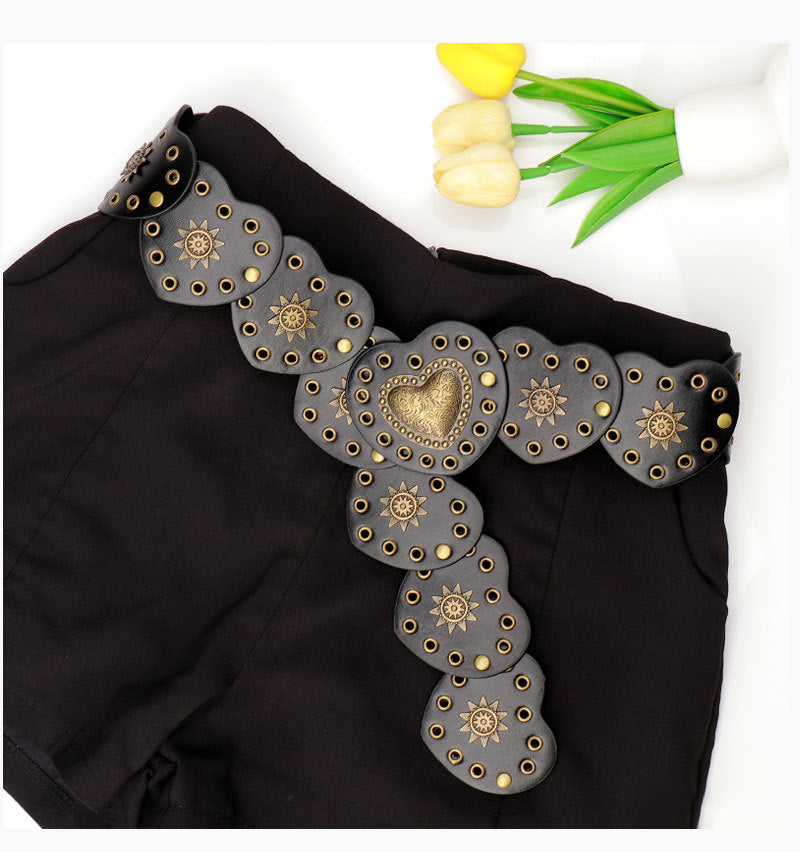 Boho Heart Wide Waist Western Leather Belt MK2LEEP6W6JBT41