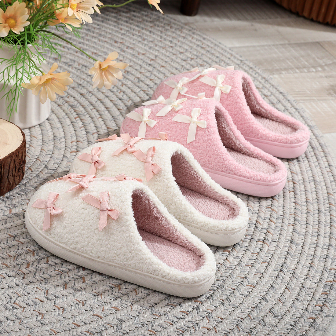 Bow Knot Plush Warm Winter Indoor Slippers DP25H515