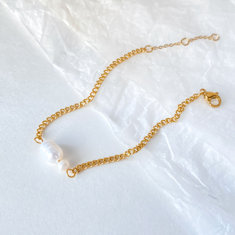 Fashion Gold Plated Pearl Link Chain Bracelet 6W6JBR366