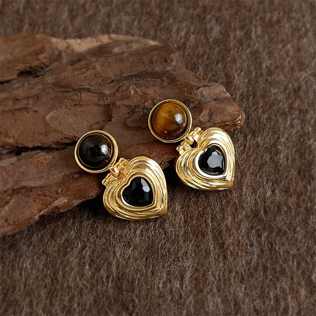 Retro Gold Heart Earrings - DippedShop Wholesale - #7251