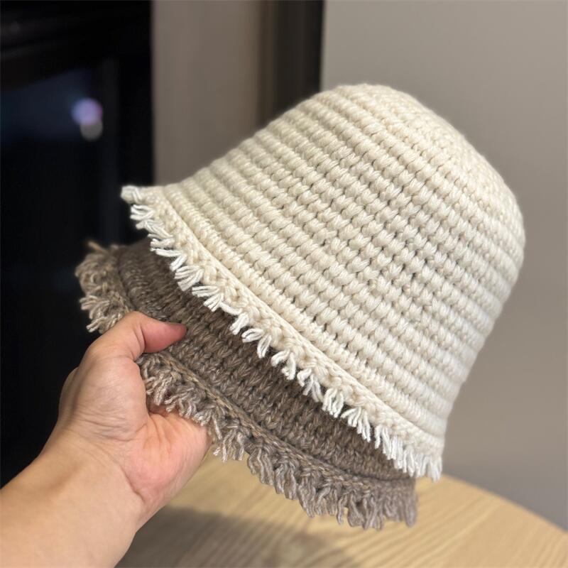 Fringe Trim Knit Bucket Hat - DippedShop Wholesale - #2355