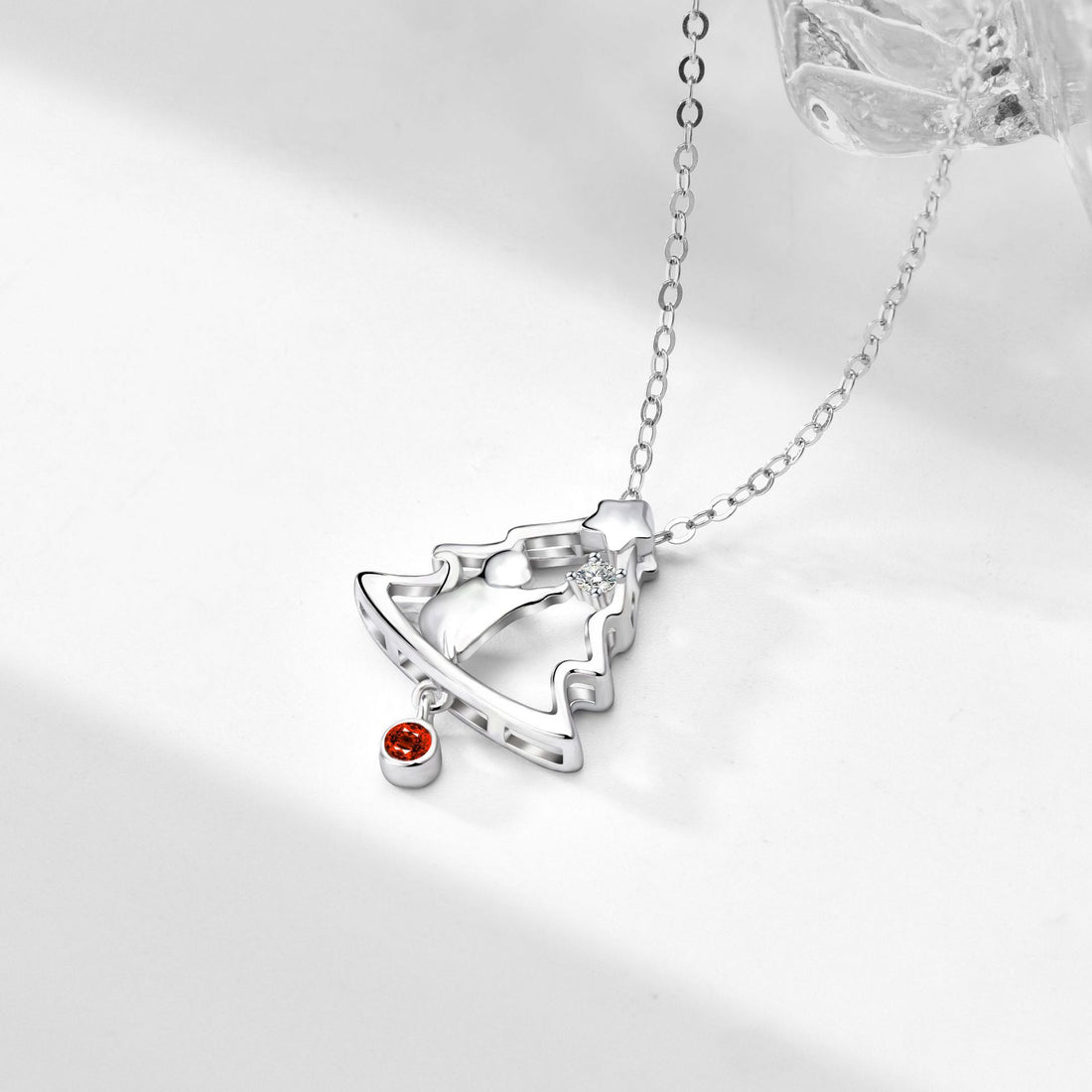 Hollow Out Christmas Tree Cat Zircon Necklace DPJN025