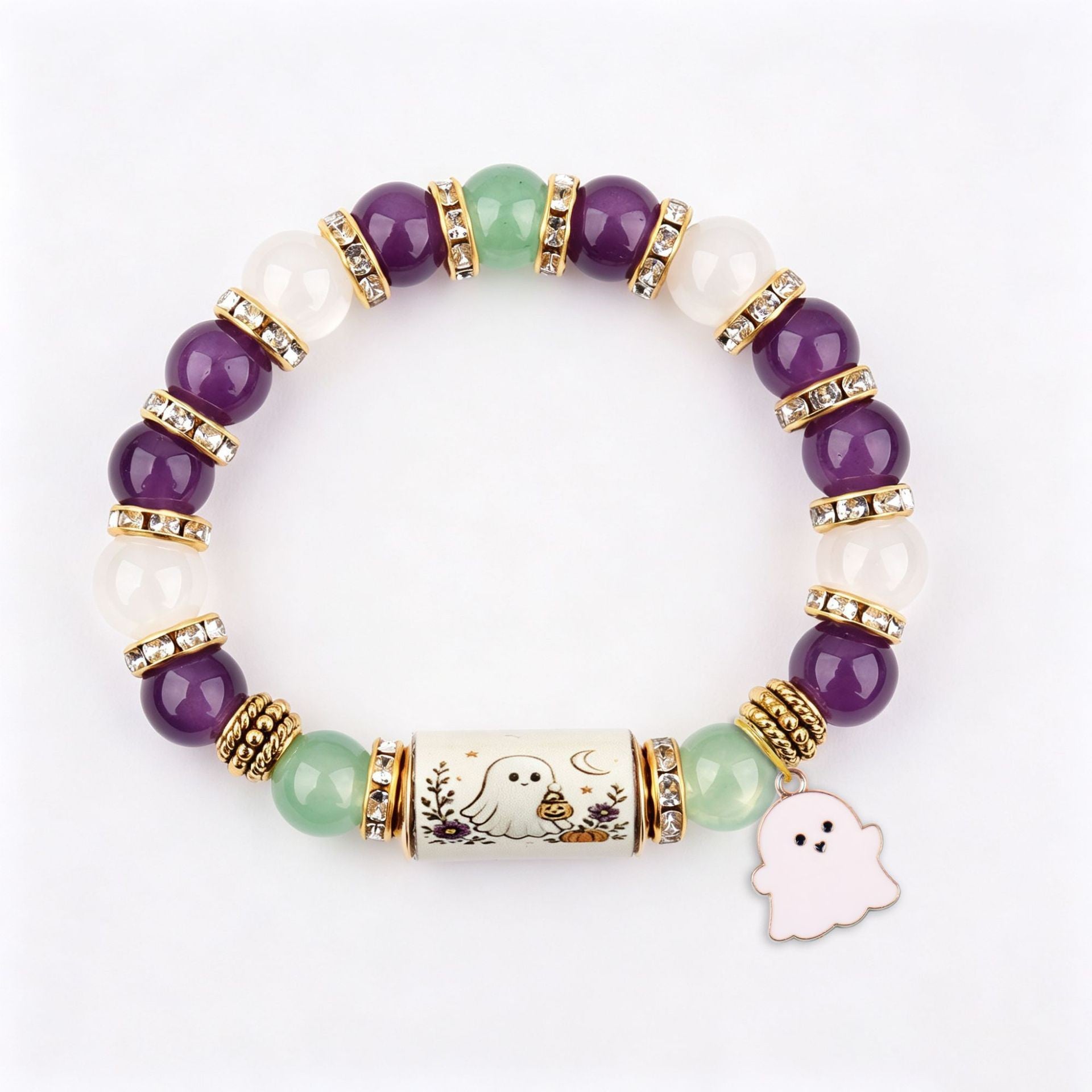 Handmade Halloween Ghost Beaded Stretch Bracelet 6W6JBR449