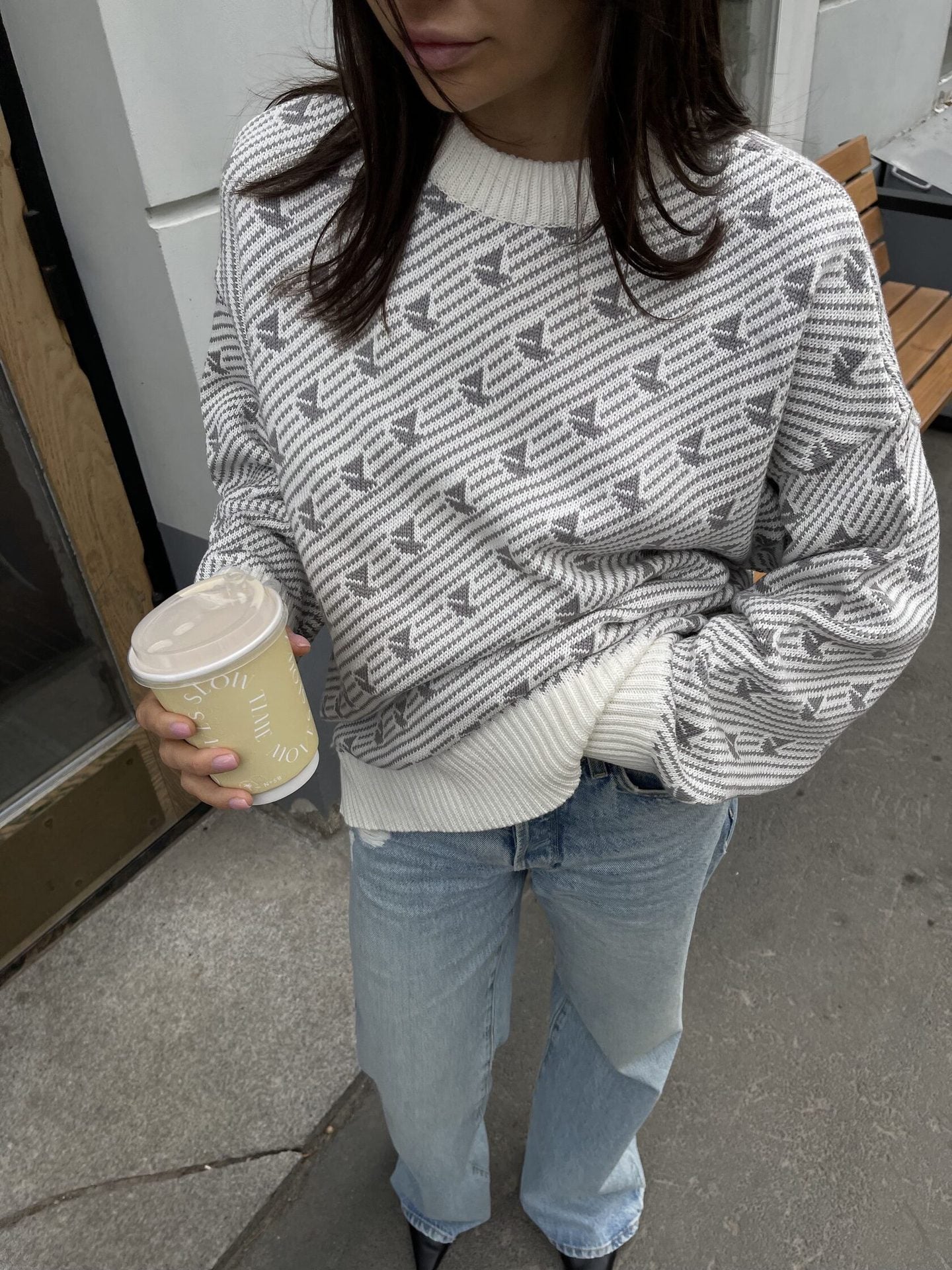 Print Contrast Loose Sweater - DippedShop Wholesale - #0755