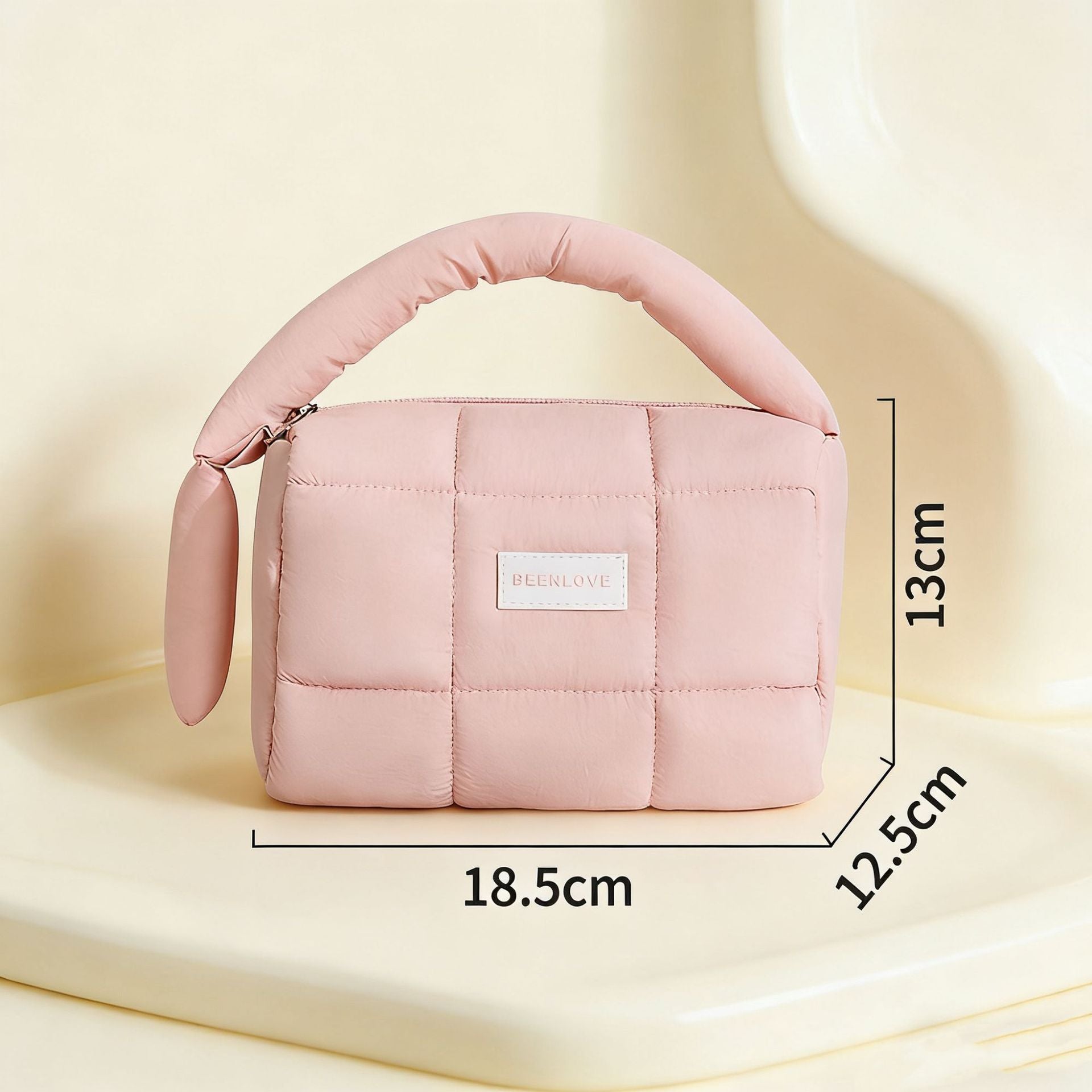 Solid Color Cotton Quilted Top Handle Cosmetic Bag 6S10BOB1042