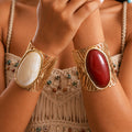 Stylish Oval Stone Hollow Out Wide Cuff Bracelet 6W6JBR585