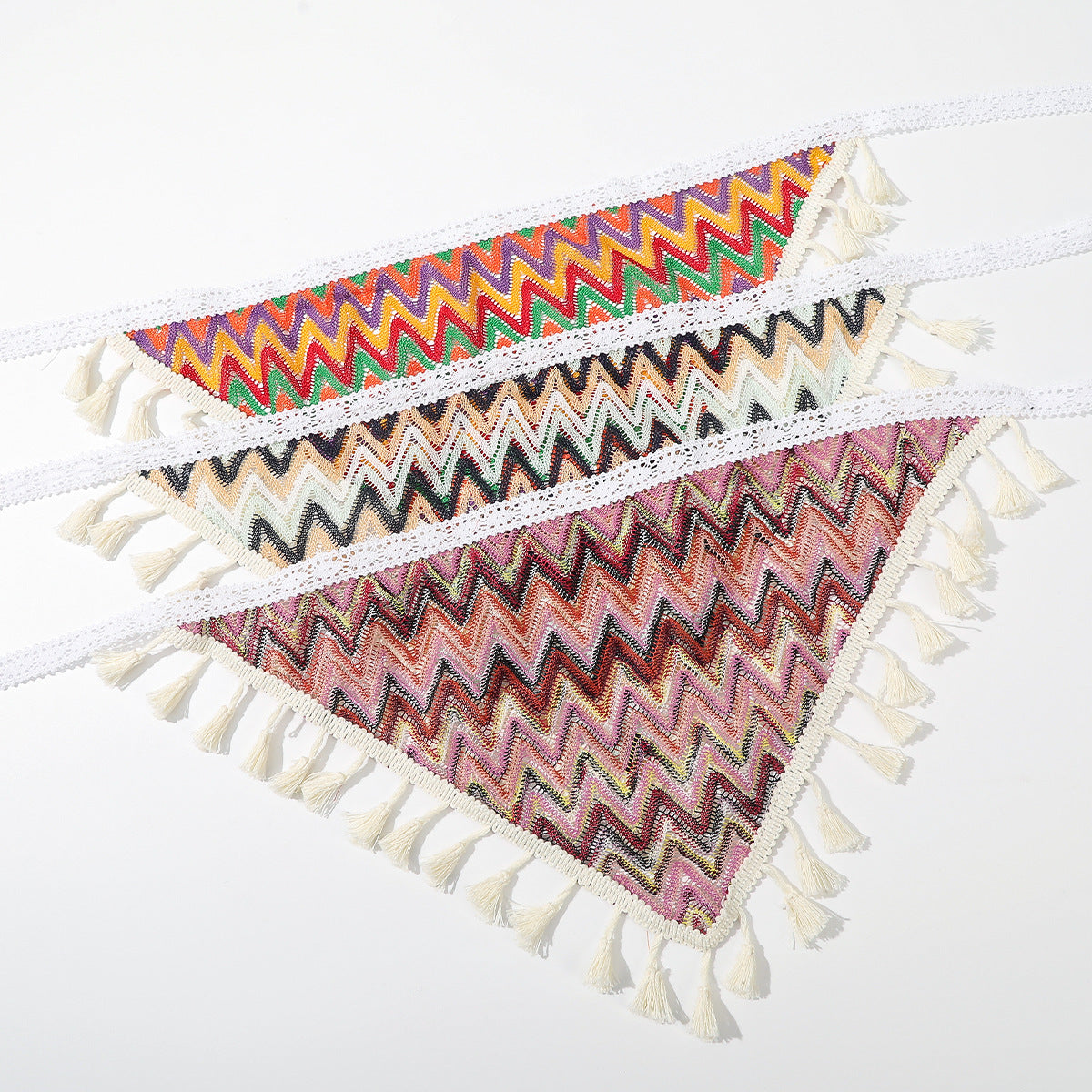 Trendy Colorful Striped Hollow Triangle Headscarf MK2BK6W6HHS17
