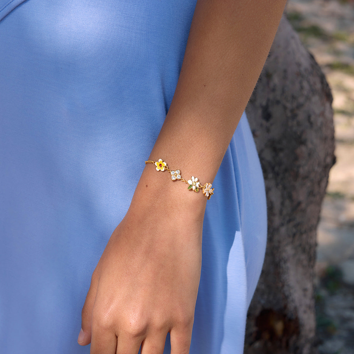 Zircon Flowers Charm Stainless - DippedShop Wholesale - #0611