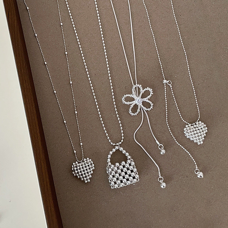 Simple Flower Heart Pendant Chain Necklace 6W6JNC439