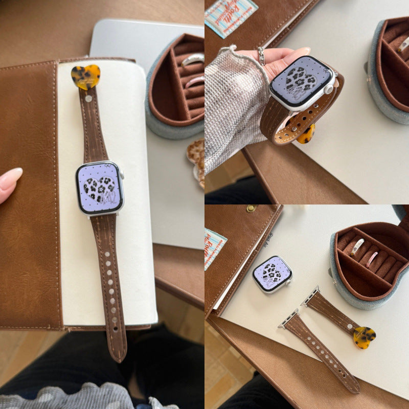 Slim Heart Solid Color PU Watch Band 6W6JWA136