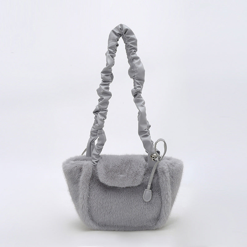 Simple Solid Color Imitation Rabbit Fur Shoulder Bag 6W10BBG1928
