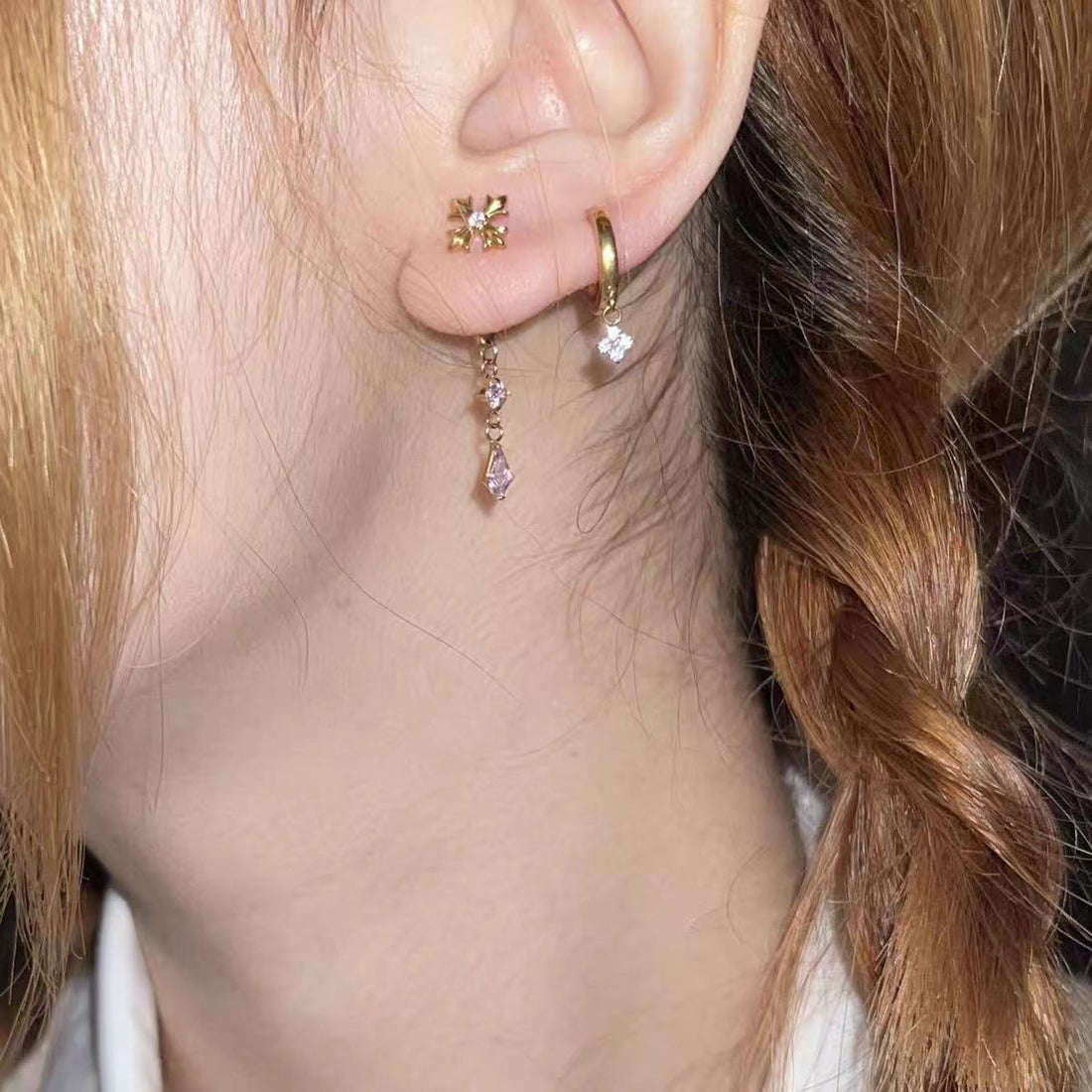 Rhinestone Clover Hoop Earrings - DippedShop Wholesale - #9619