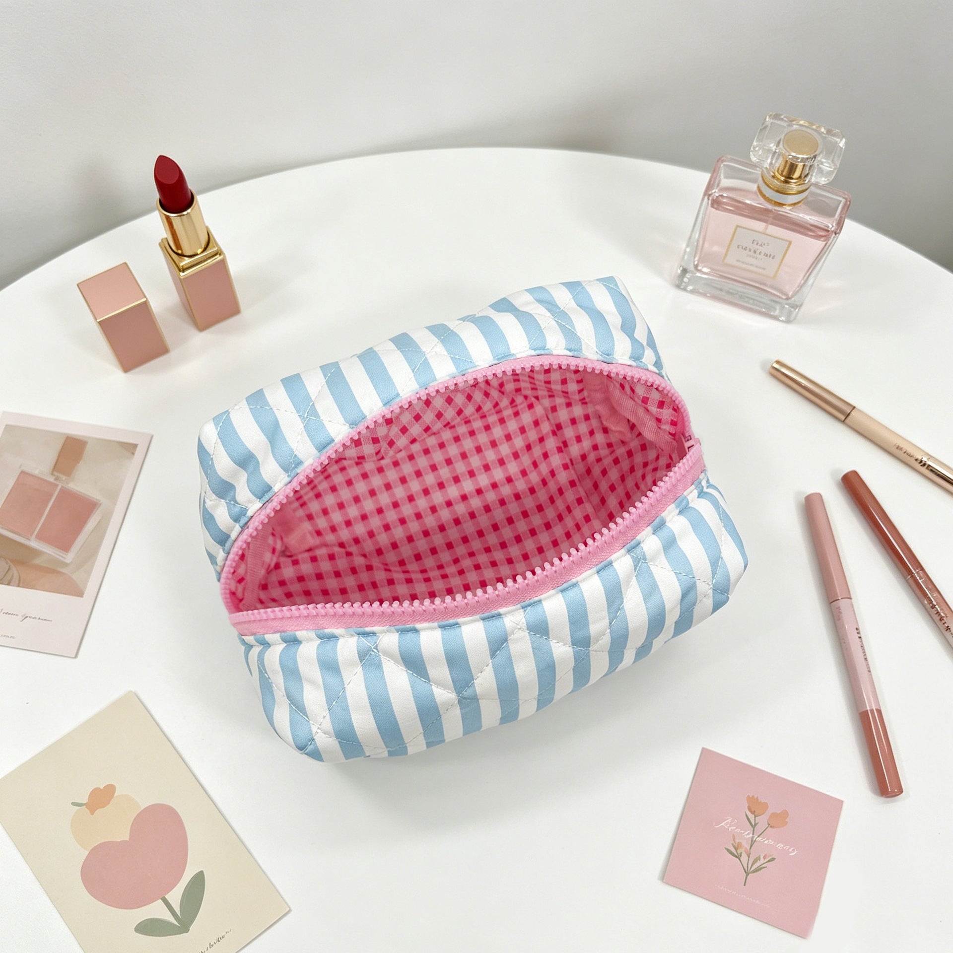 Simple Striped Print Quilt Shell Cosmetic Bag 6S5CO104