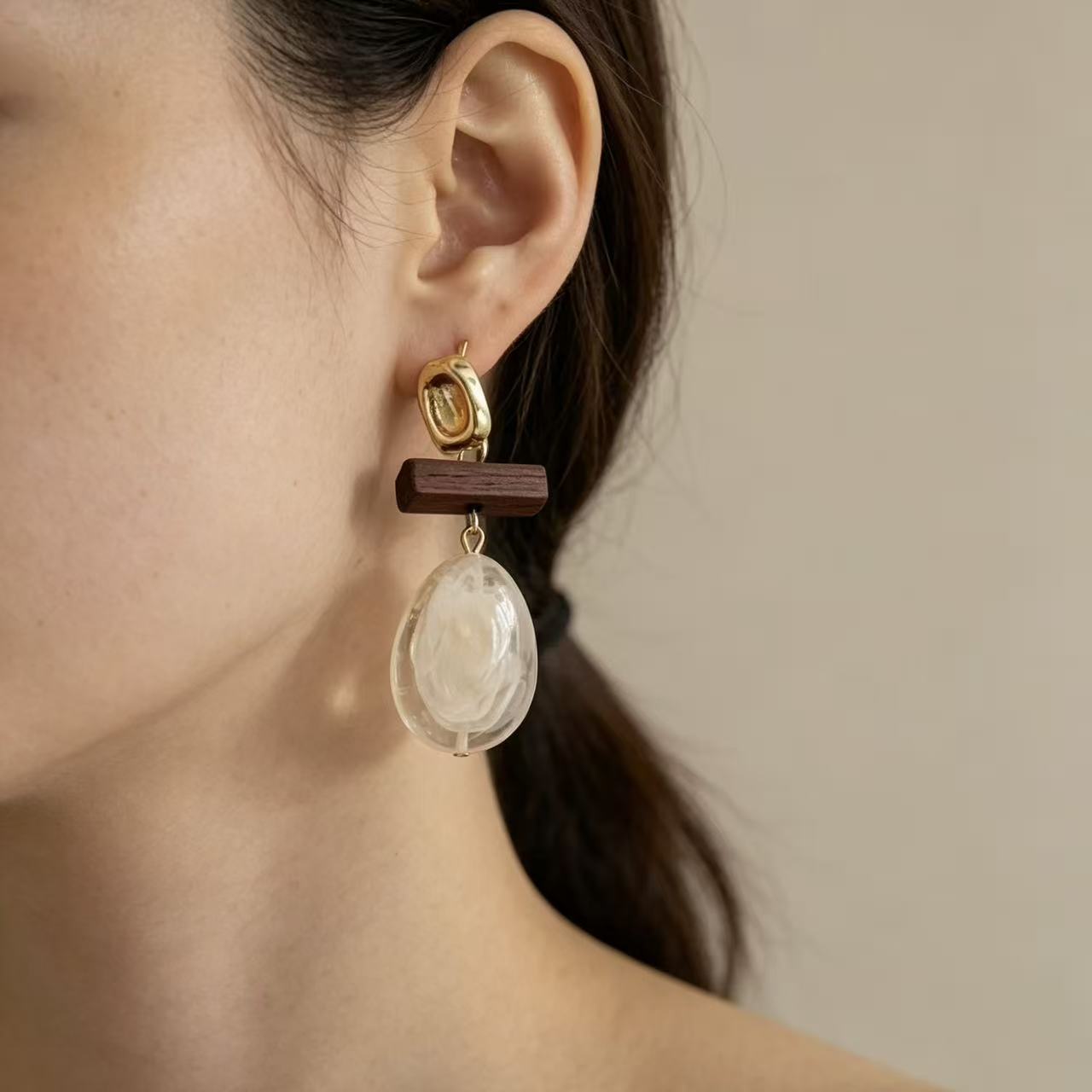 Retro Irregular Oval Resin Pendant Drop Earrings 6W6JER602