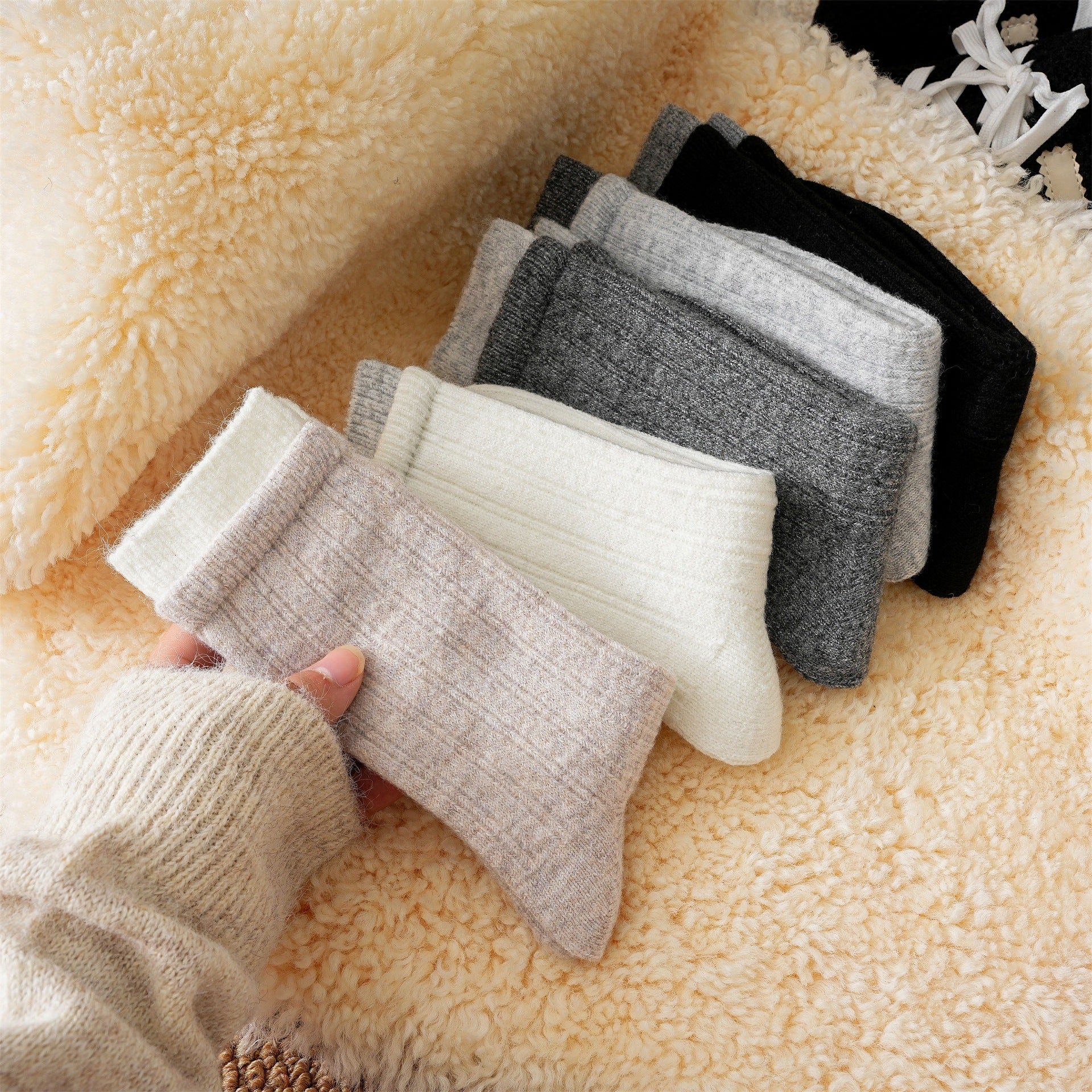 Color Block Double Ribbed Thickened Crew Socks 6W8FSO660