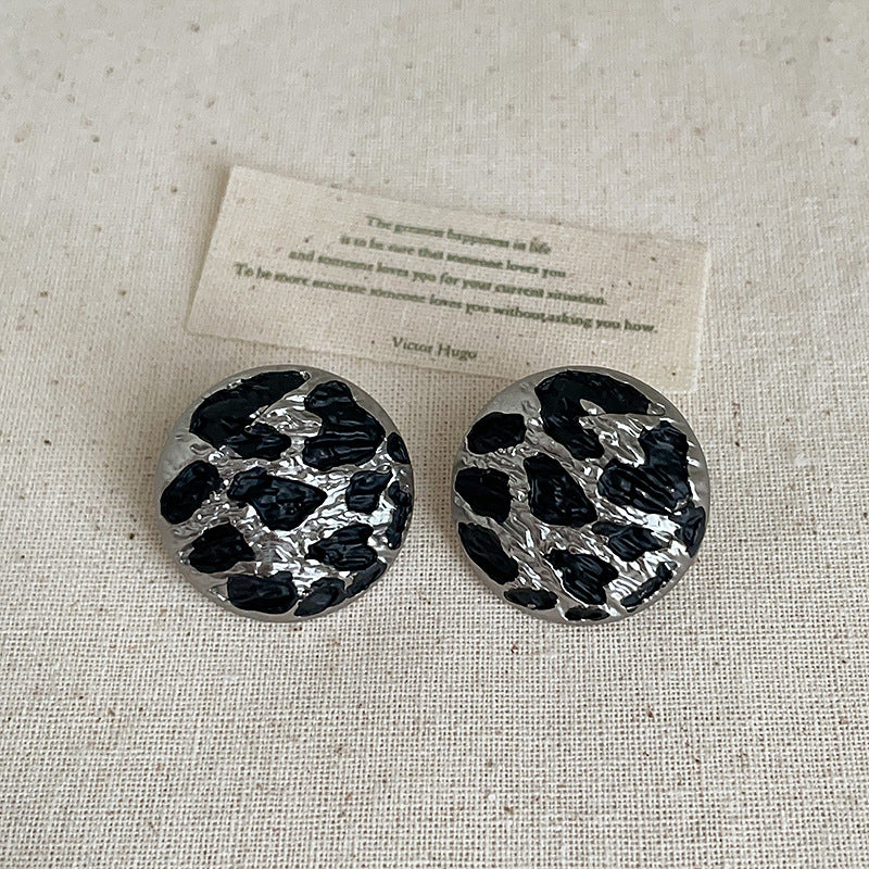 Vintage Geometric Round Leopard Print Stud Earrings 6W6JER595