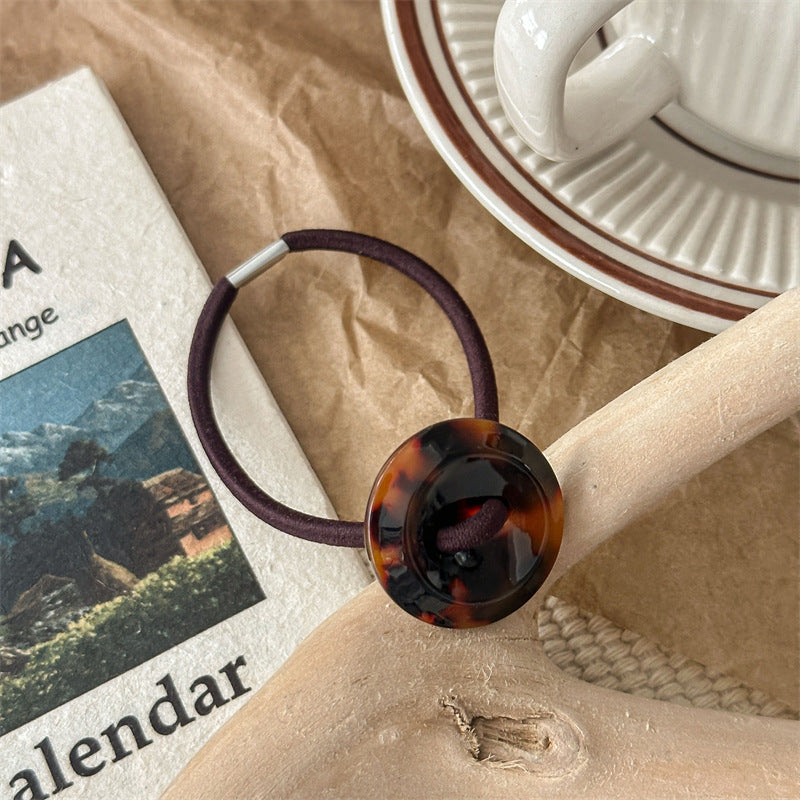Trendy Tortoise Shell Acrylic Button Hair Tie MK2BW6W6HHT06