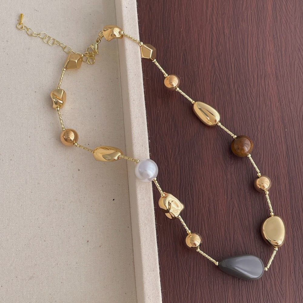 Stone Beaded Chain Necklace - DippedShop Wholesale - #4419