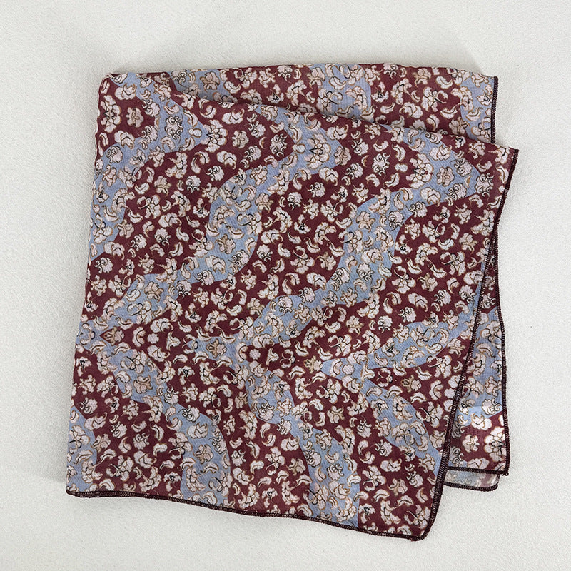 Sweet Color Block Floral Print Silk Scarf 6W6NSI182