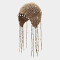 Boho Pearl Tassel Hollow Out Knit Beanie Cap 8BK6HAT203T