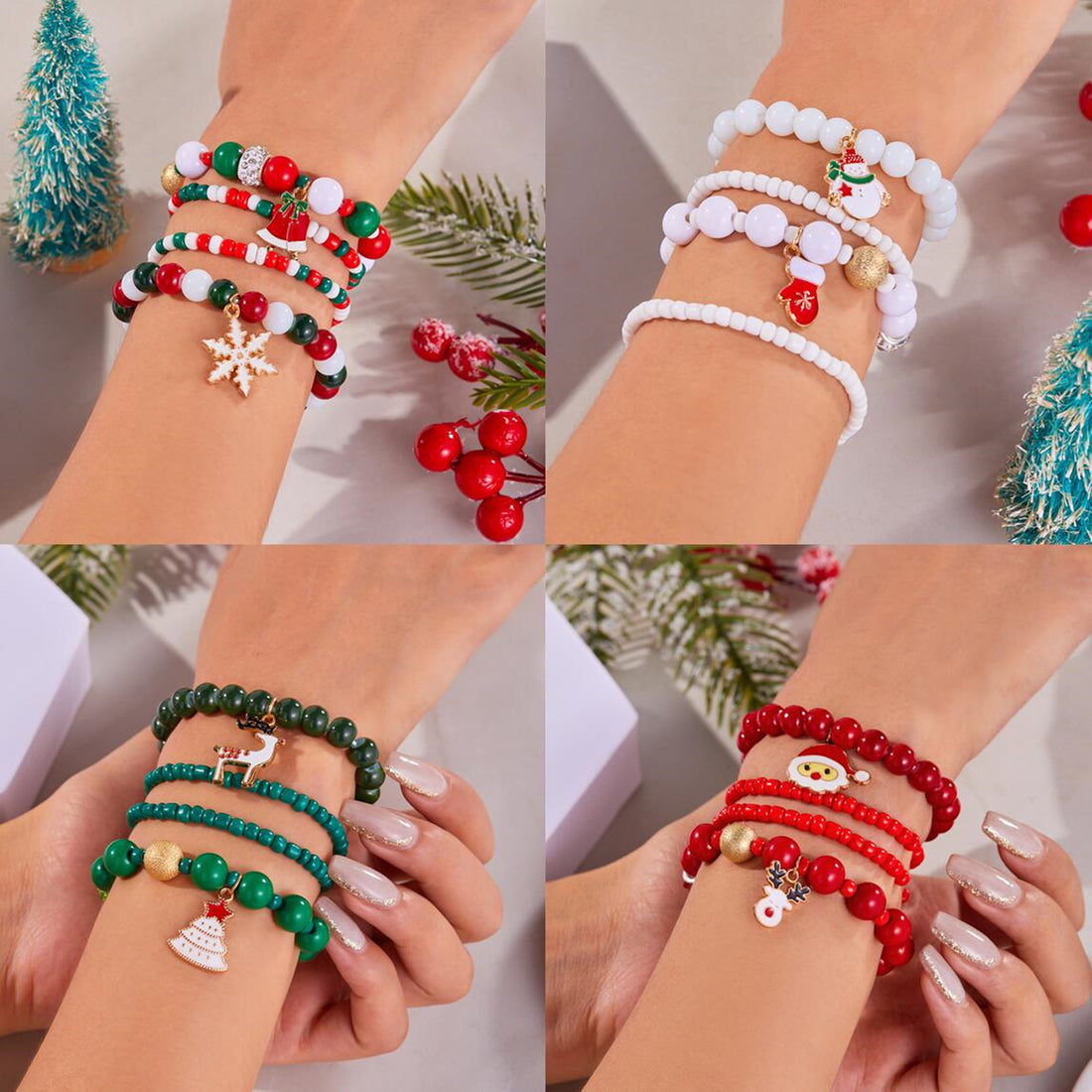 Rhinestone Stretch Colorful Beaded Christmas Bracelet Set DPJB2006