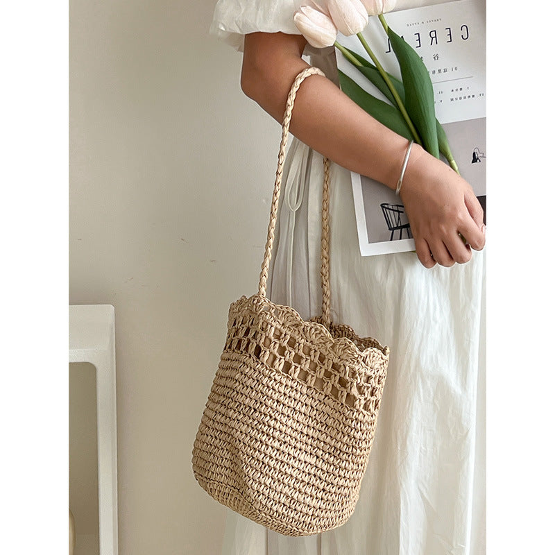Straw Woven Bucket Bag - DippedShop Wholesale - #7683