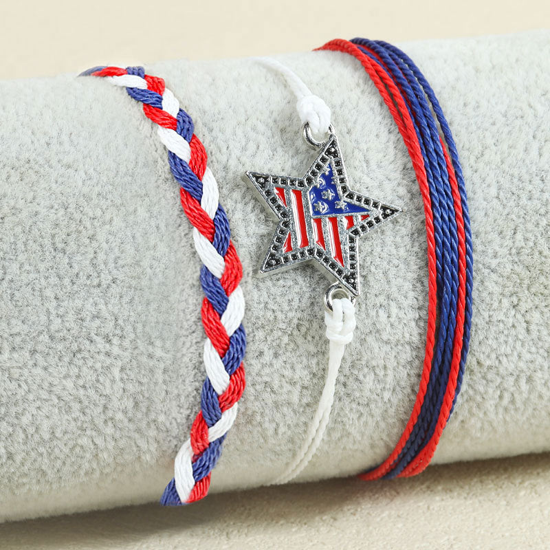 Stylish Rope Braided USA Flag Bracelet Set 8ZA6JBR129T