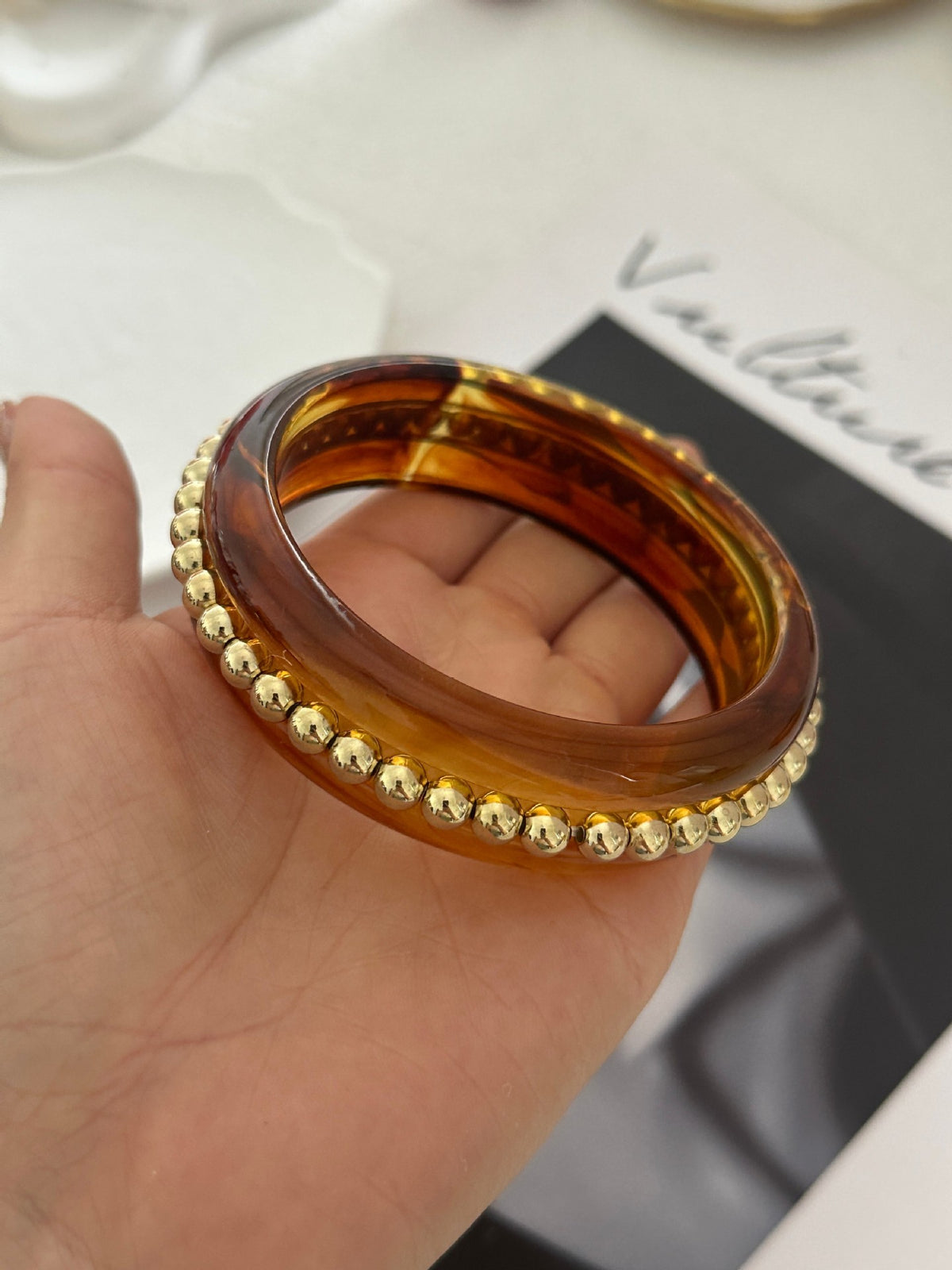 Vintage Enamel Gold Plated Beaded Bangle Bracelet 6W6JBR604