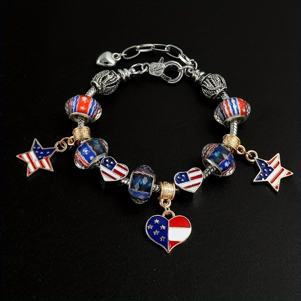 Retro USA Map Beaded Chain Bracelet 8ZA6JBR133T