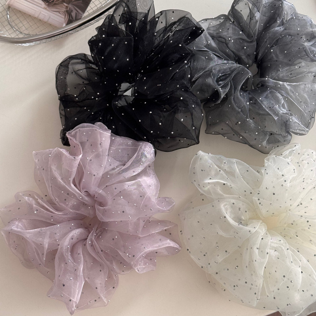Sheer Fluffy Rhinestone Starry Mesh Hair Scrunchie MK2BLW6W6HSR22