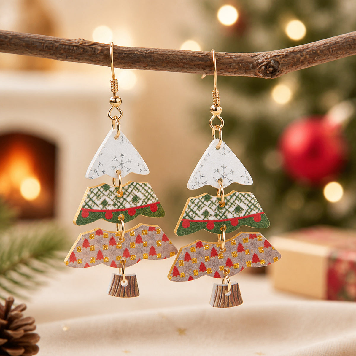 Cute Cartoon Print Christmas Tree Dangle Earrings 6W6JER679