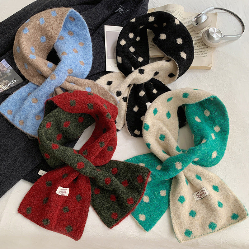 Polka Dot Color Block Cross Warm Knit Scarf 6W6NSC88
