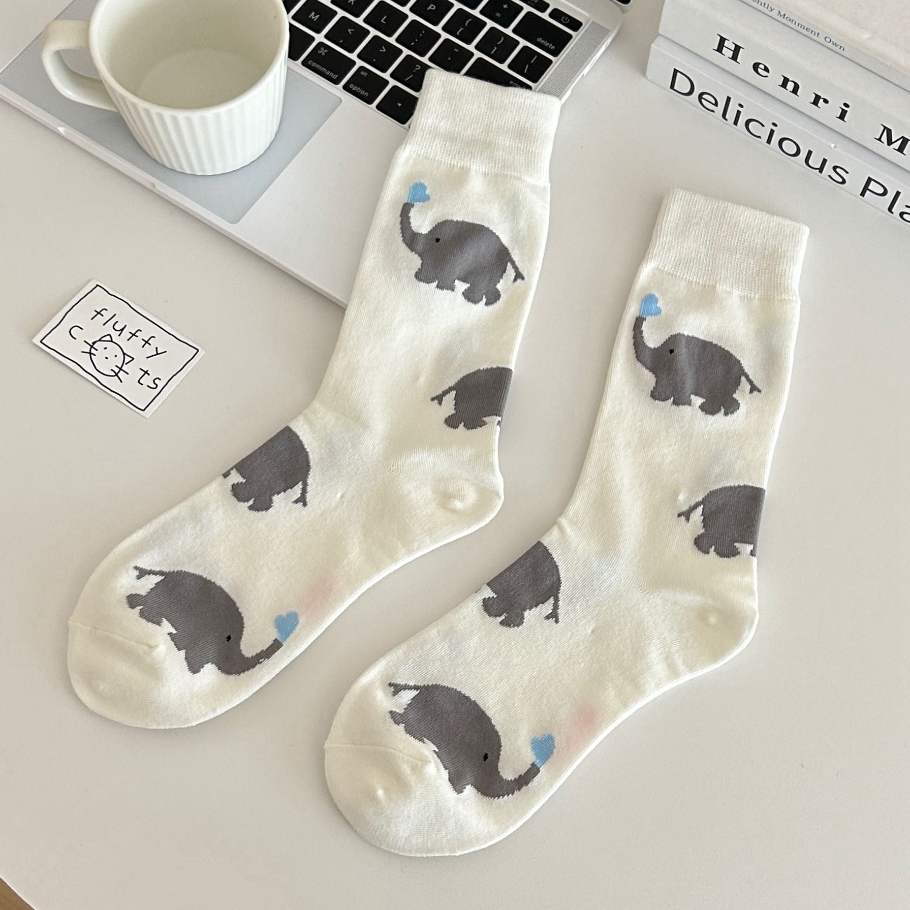 Cute Elephant Color Block Cotton Scrunch Socks 6W8FSO740